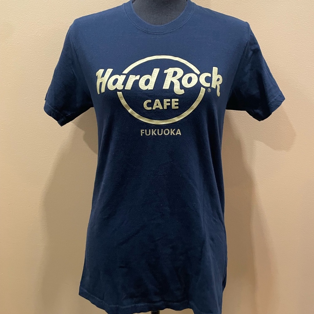Hard Rock Cafe Fukuoka Japan Unisex Navy Blue Shirt S RNR Punk 80s 90s Y2K 00s